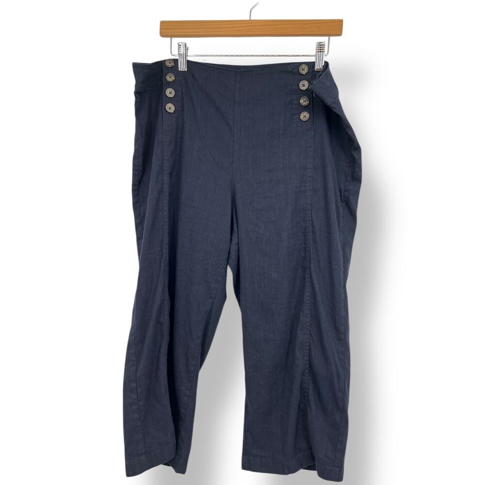 J.Jill Love Linen Blue Linen Sailor Wide‎ Leg Cropped Pants Women's 18 Petite